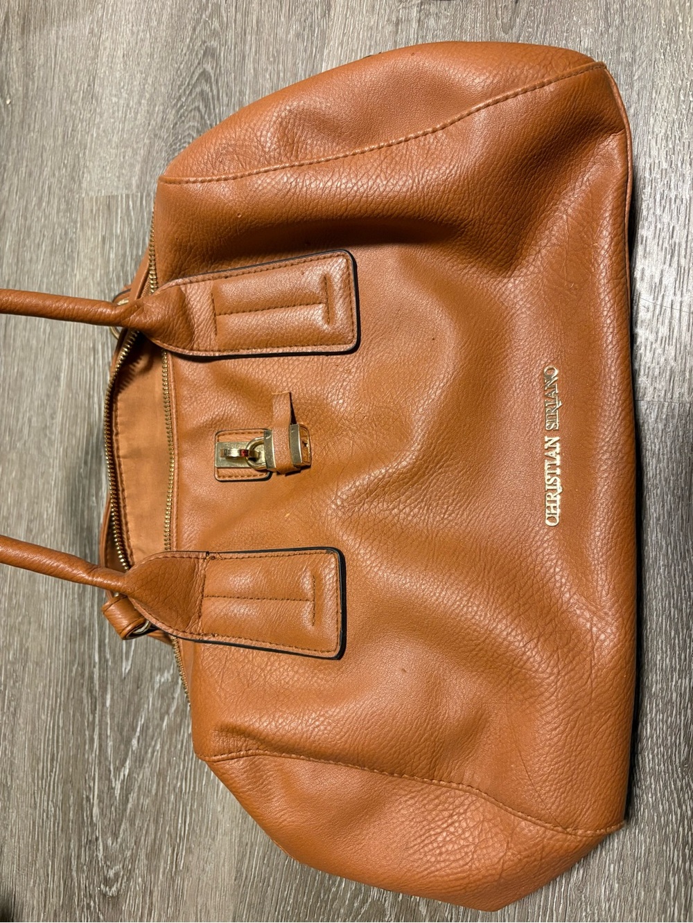 Christian Siriano Cognac Leather Shoulder Bag with Gold Hardware